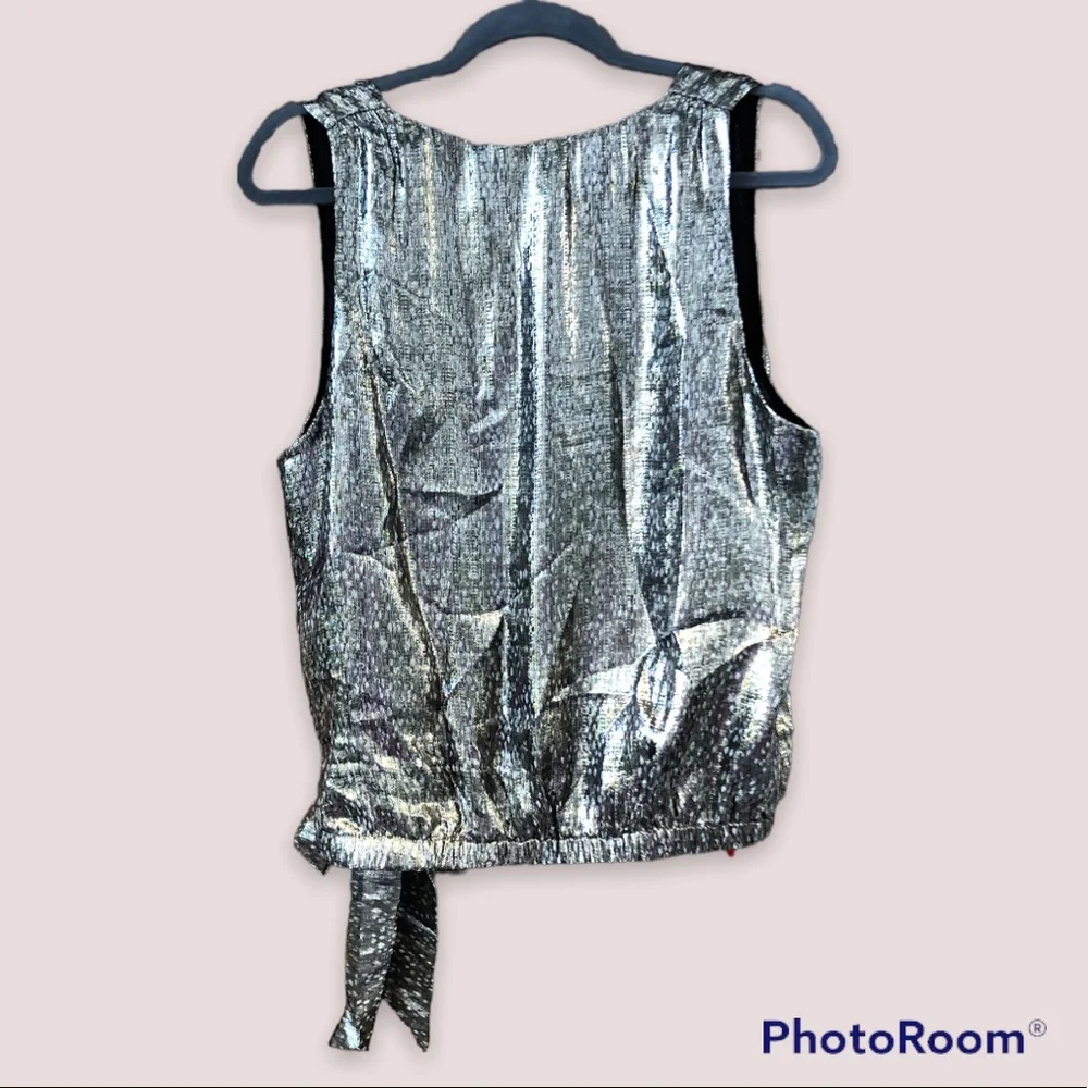Ramy Brook | Silk Sleeveless Top V-Neck Silvery Snakeskin Print, Size L - Picture 6 of 12